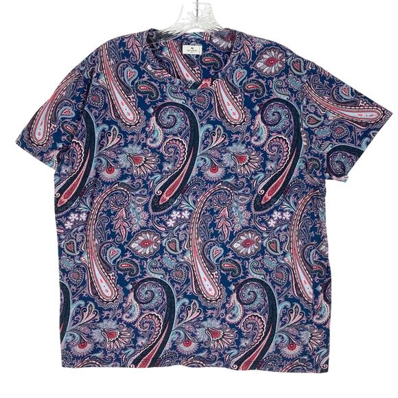 nwot ETRO Milano Shirt Men L ITALY Paisley Floral Multi Short-Sleeve Cotton